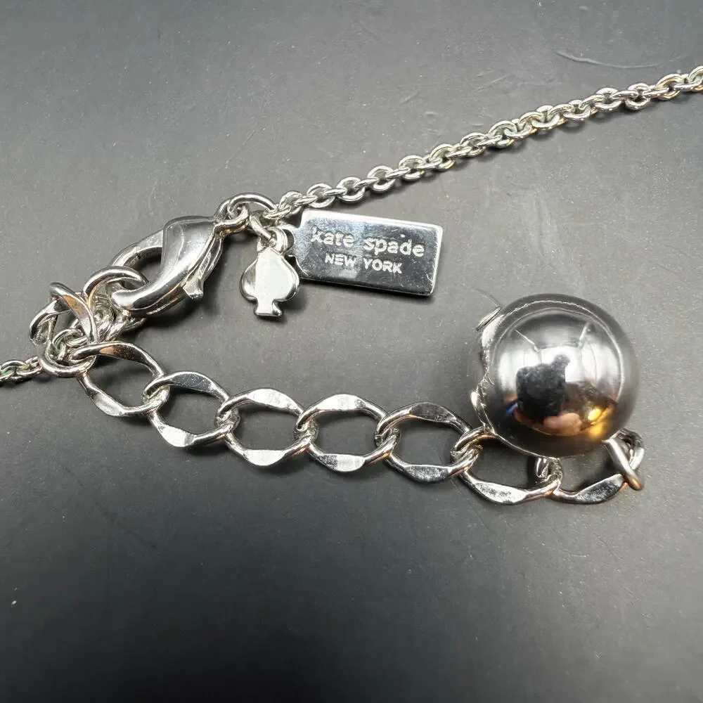 Kate Spade Hole Punch Square Logo Silver Tone Flapper Opera Station Necklace 32